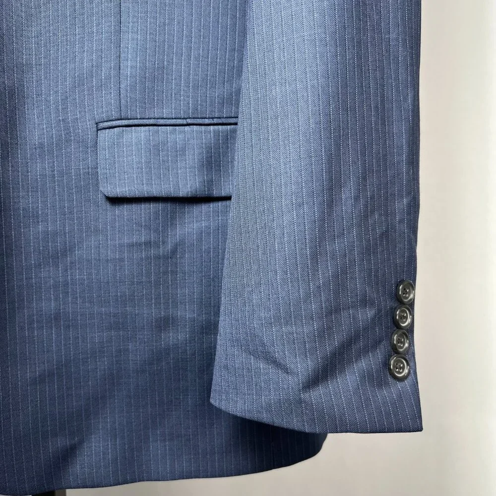 NWT 2 Pc 46L WALTER MORTON Men's Blue Pin Stripe Worsted Wool Blend Suite